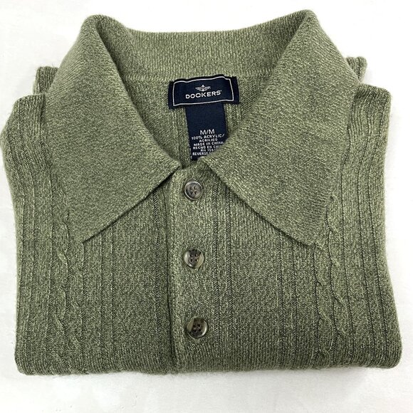 Dockers Sweater Pullover Olive Green Cable Knit Front Mens Size M - Picture 1 of 6